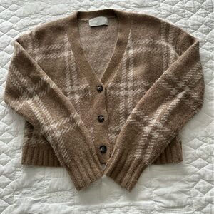 Everlane Plaid Tan Alpaca Cardigan